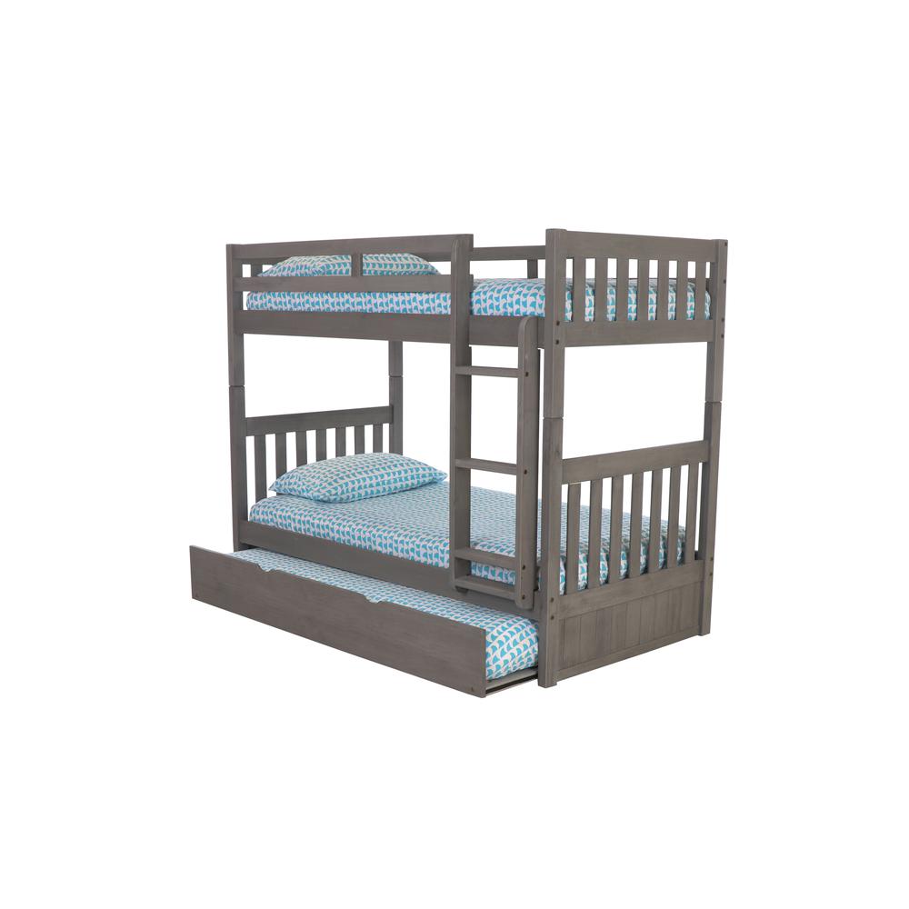Solid Pine Twin/Twin Bunk Bed with Twin Trundle in Charcoal Gray. Picture 1