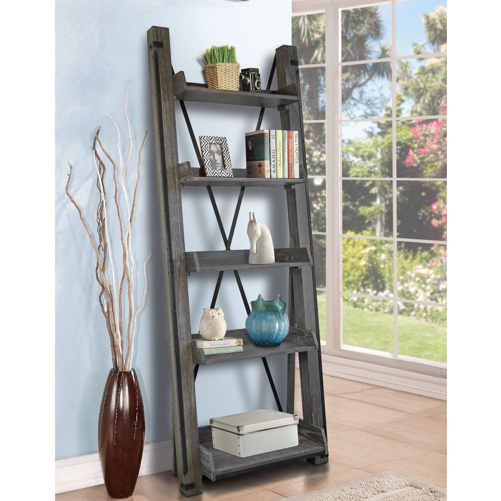 Industrial Open Ladder Bookcase in Washed Driftwood Finish. Picture 2