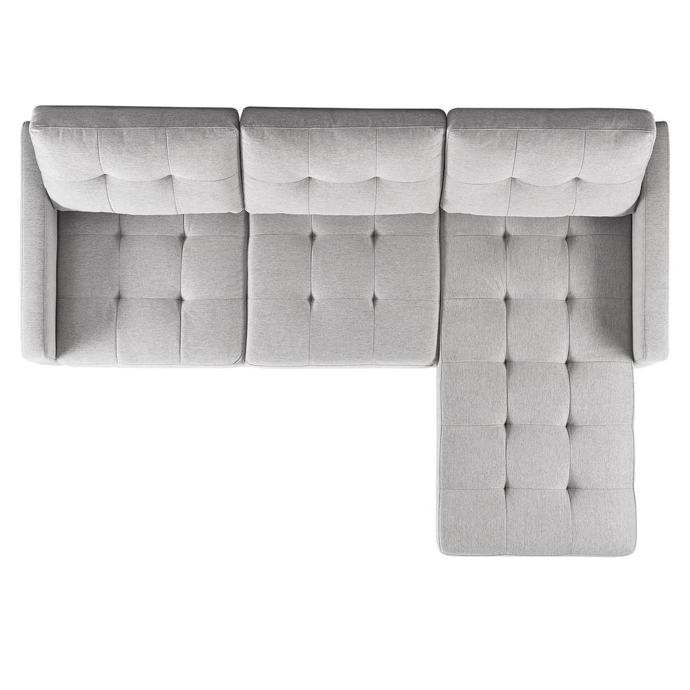 Two Piece Upholstered Tufted L Shaped Sectional with Ottoman in Light Grey. Picture 7