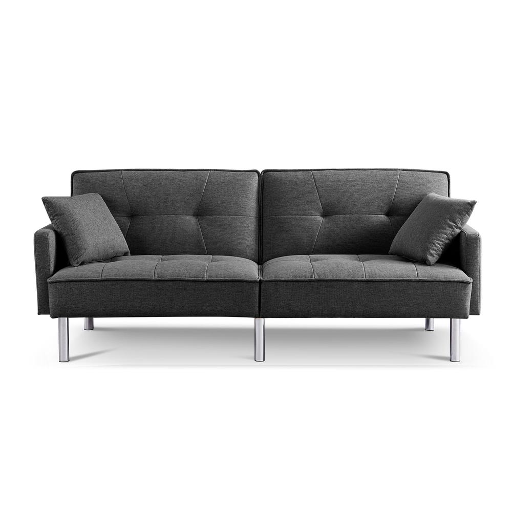 Tufted Futon Convertible Sofa Sleeper with Two Throw Pillows. Picture 1