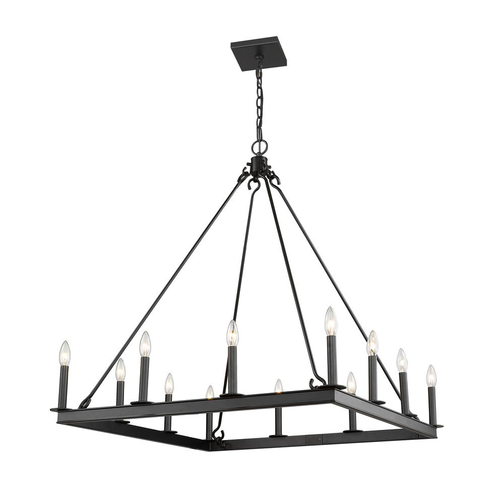 9 Light Chandelier, Matte Black + Brushed Nickel Steel, Clear Glass. The main picture.