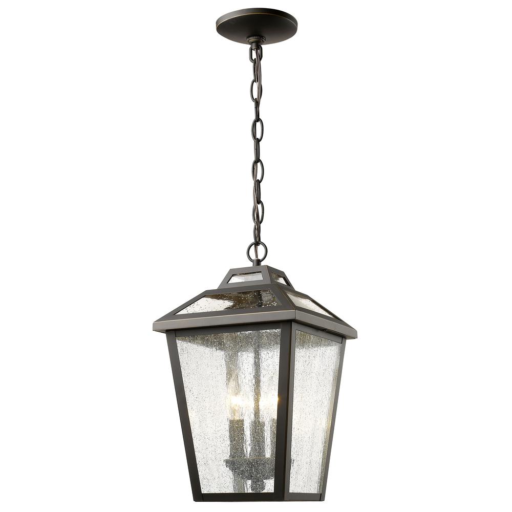 3 Light Outdoor Chain Mount Ceiling Fixture. Picture 1