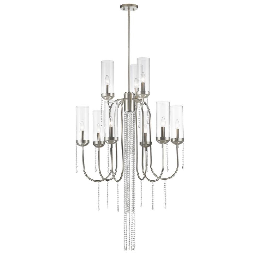 9 Light Chandelier, Clear /Brushed Nickel. Picture 1