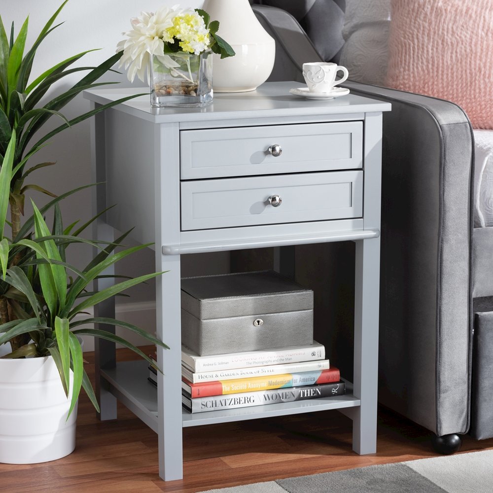 Baxton Studio Willow Modern Transitional Light Grey Finished 2Drawer Wood Nightstand. Picture 1