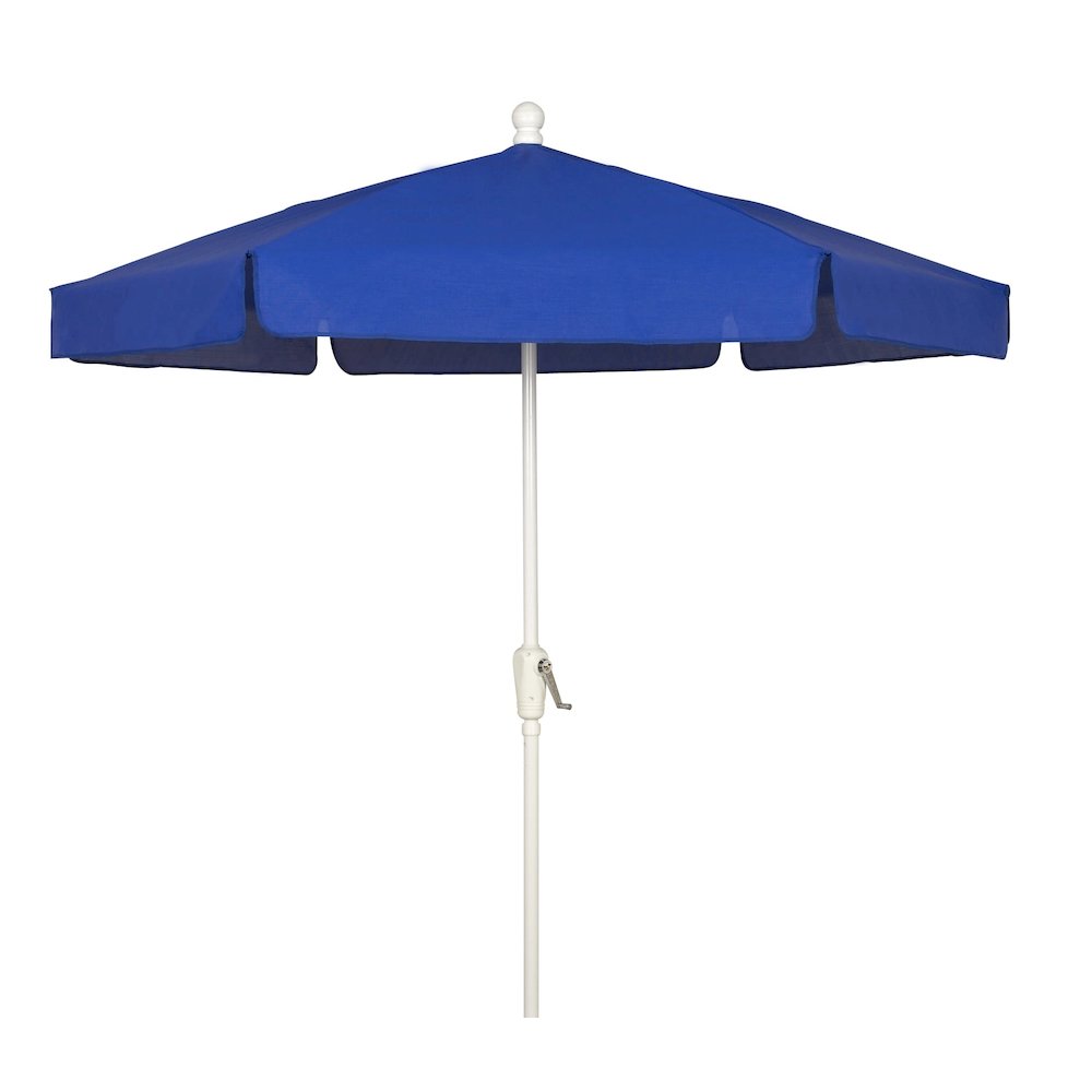7.5' Hex Home Garden  Umbrella 6 Rib Crank White with Pacific Blue Vinyl Coated Weave Canopy. Picture 1