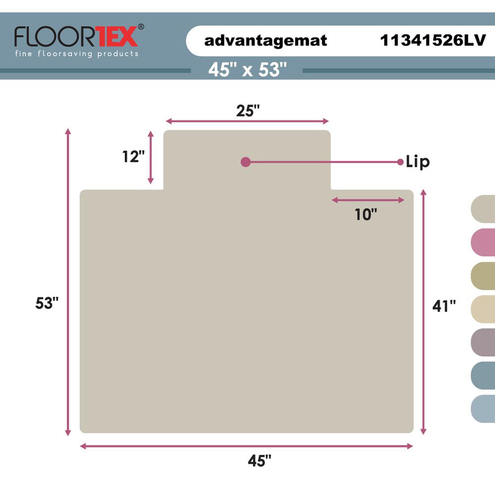 Computex Anti-Static Advantagemat, PVC Chair Mat, for standard pile carpets (3/8" or less), Rectangular with Lip, Size 45" x 53". Picture 14