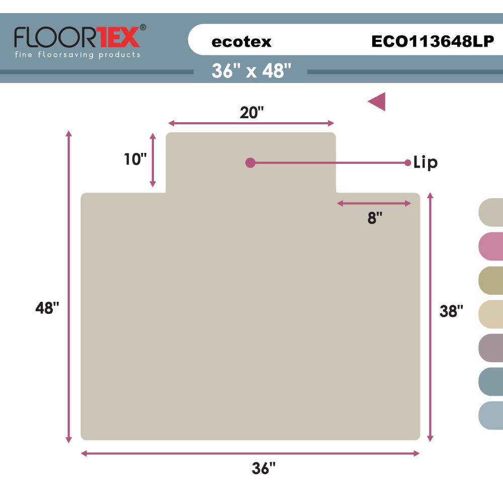EcoTex Evolutionmat, Recyclable Chair Mat, For Standard Pile Carpets (3/8" or less), Rectangular with Lip, Size 36" x 48". Picture 3