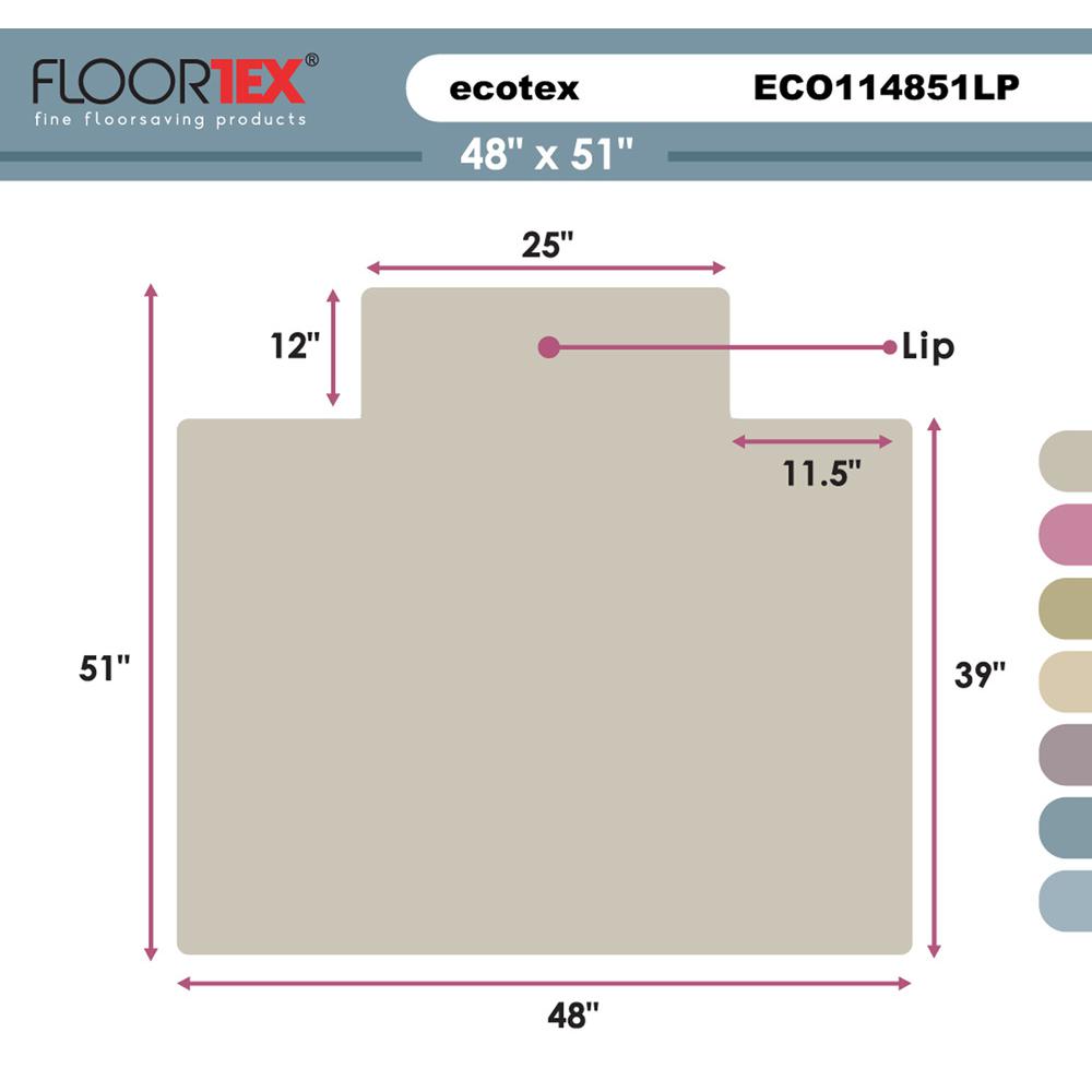 EcoTex Evolutionmat, Recyclable Chair Mat, For Standard Pile Carpets (3/8" or less), Rectangular with Lip, Size 48" x 51". Picture 3