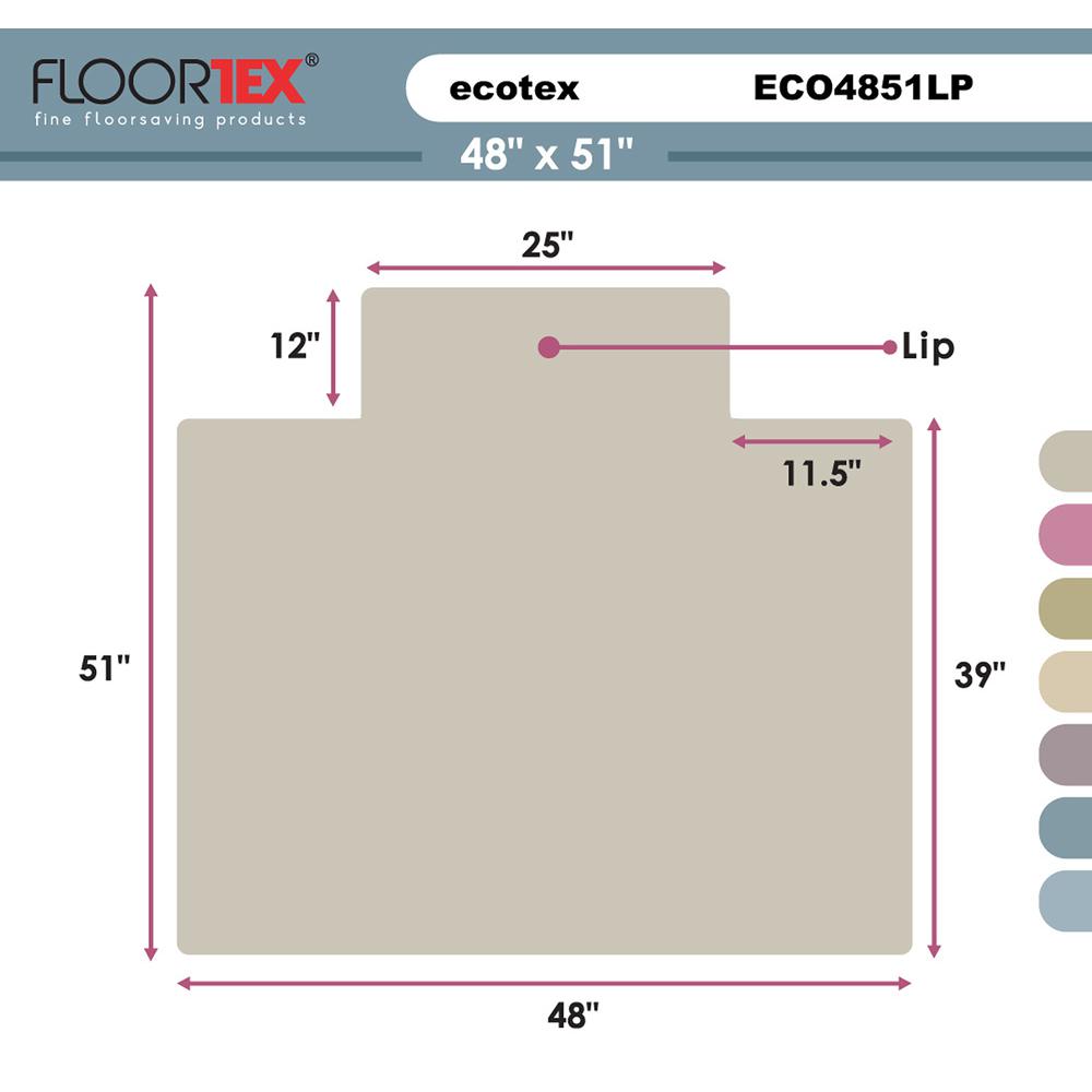 EcoTex Revolutionmat, Recycled Chair Mat, For Hard Floors, 100% Recycled, Rectangular with Lip, Size 48" x 51". Picture 4