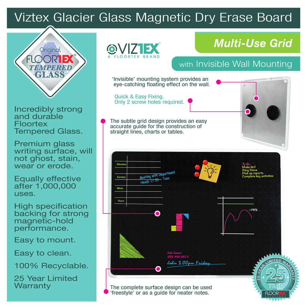 Black Multi-Purpose Grid Glass Dry Erase Board 14" x 14". Picture 3