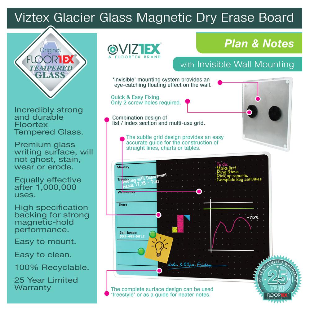 Violet & Black Plan & Grid Glass Dry Erase Board - 14" x 14". Picture 3