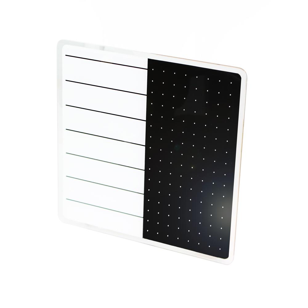 White & Black Plan & Grid Glass Dry Erase Board - 14" x 14". Picture 2