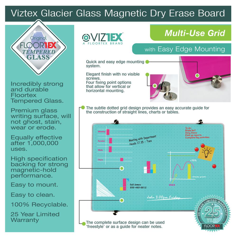 Glacier Teal Multi-Purpose Grid Glass Dry Erase Board 24" x 36". Picture 6