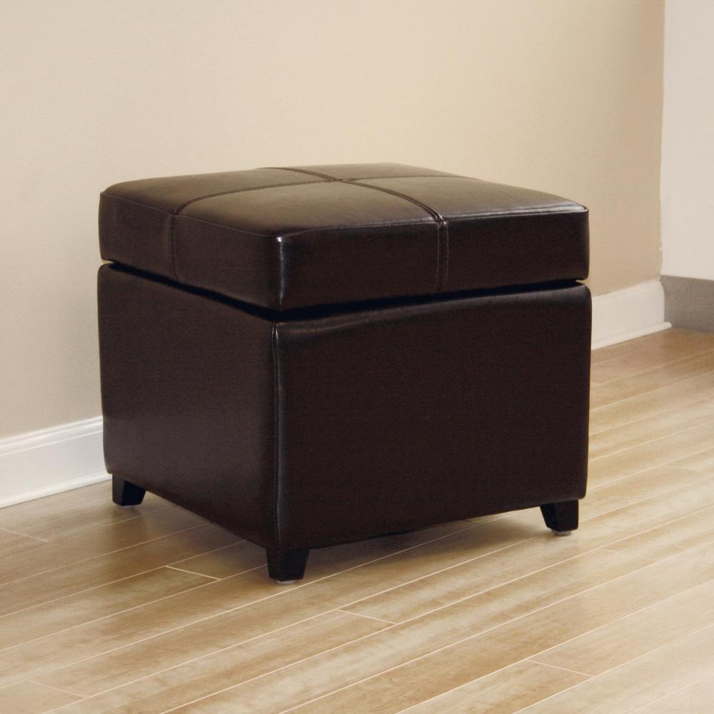 Dark Brown Full Leather Storage Cube Ottoman. Picture 2