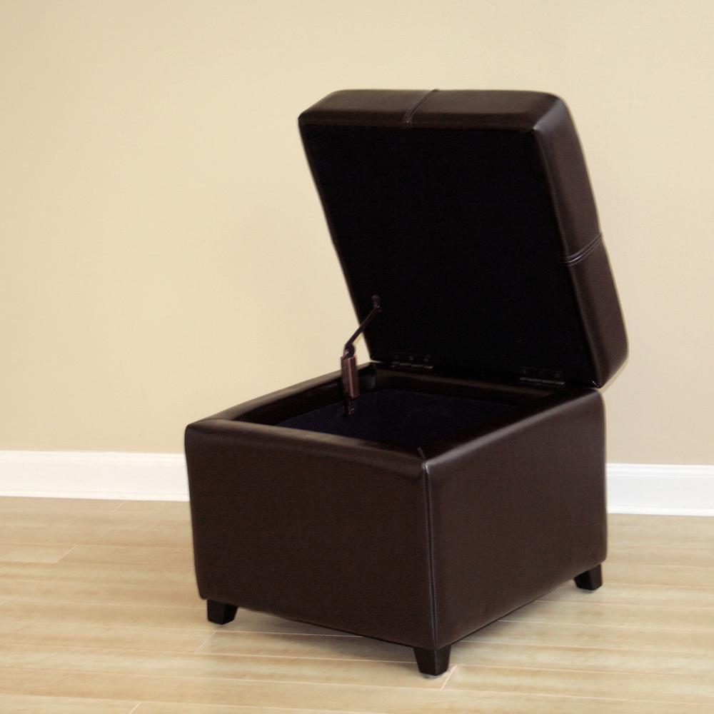 Dark Brown Full Leather Storage Cube Ottoman. Picture 4