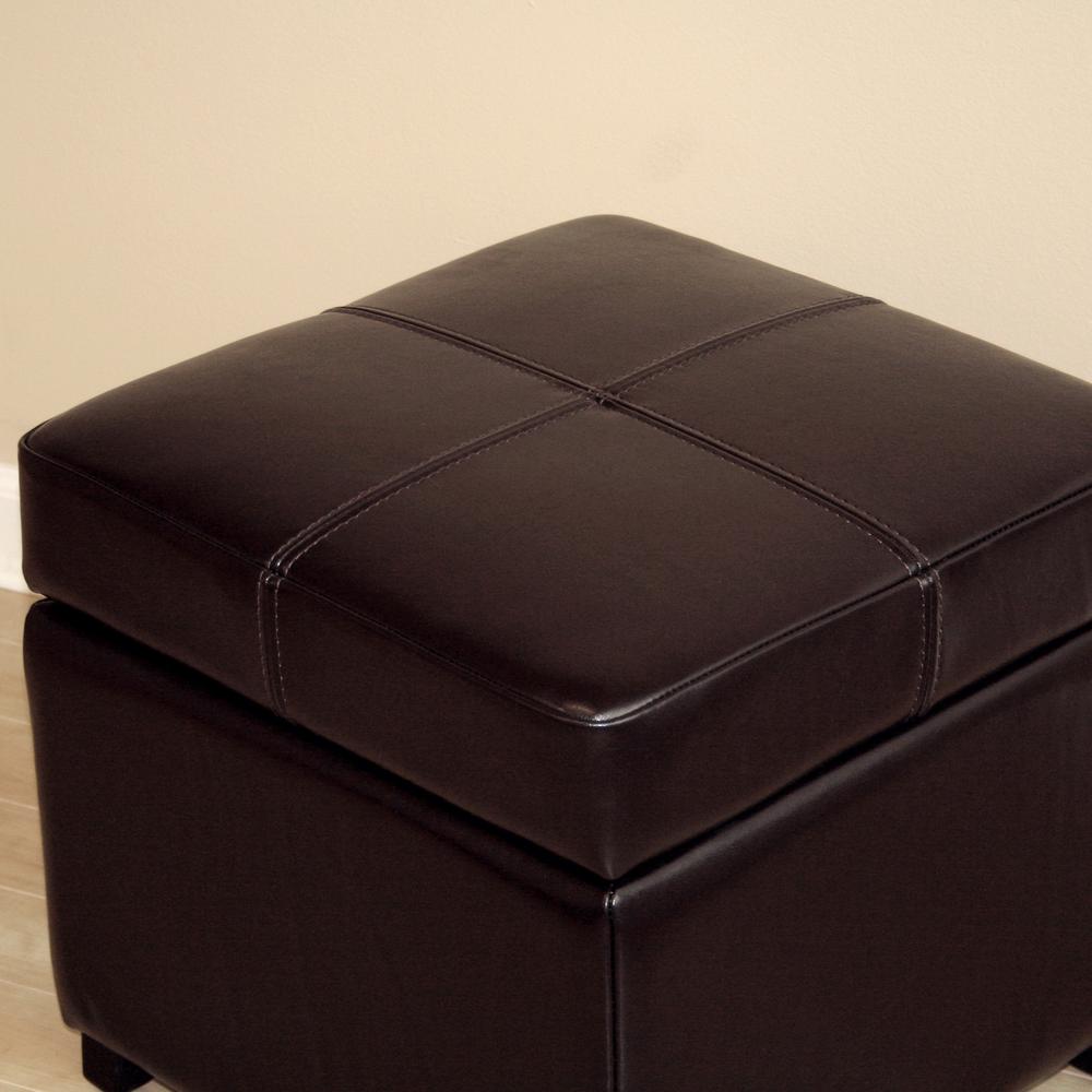 Dark Brown Full Leather Storage Cube Ottoman. Picture 3