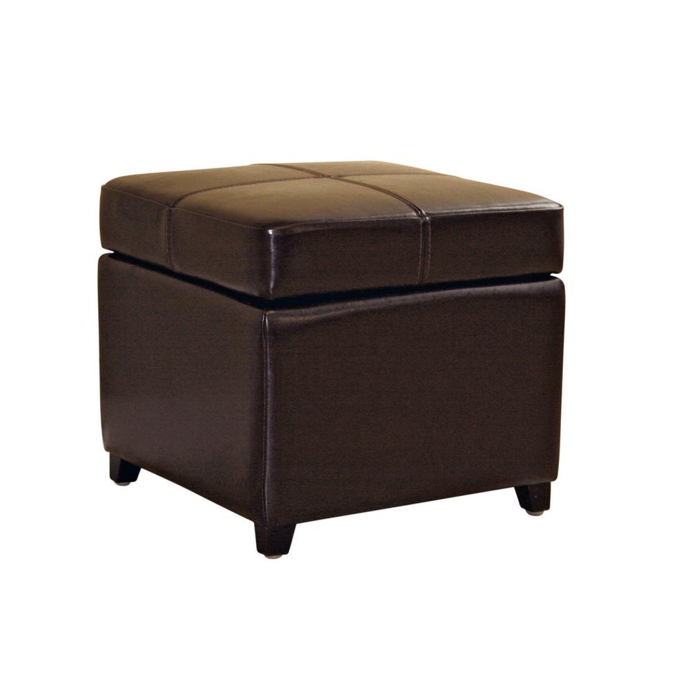 Dark Brown Full Leather Storage Cube Ottoman. Picture 1