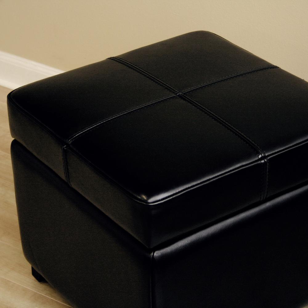Baxton Studio Black Full Leather Storage Cube Ottoman. Picture 2