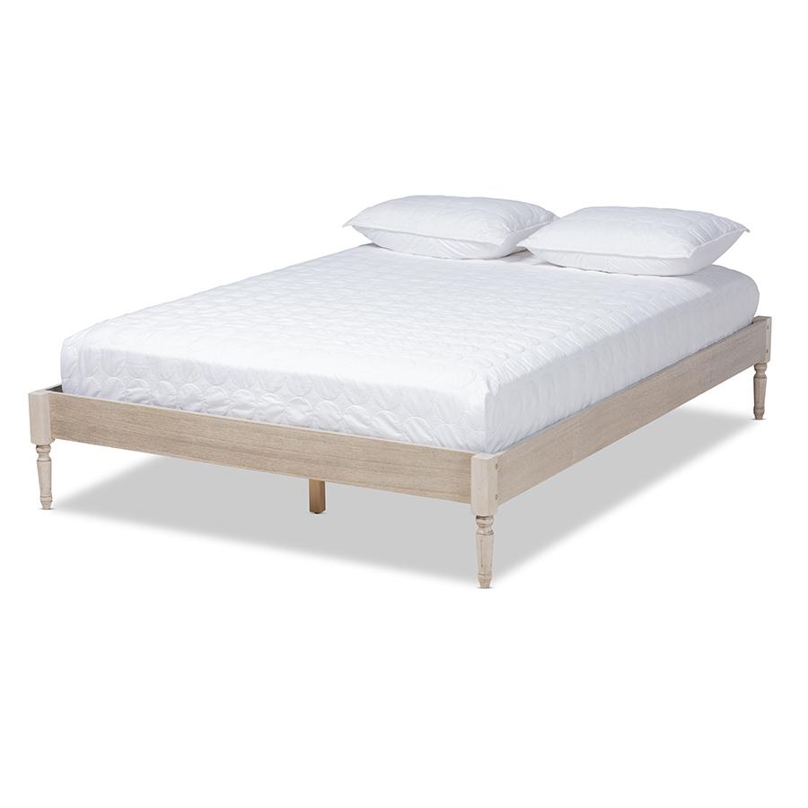 Baxton Studio Colette French Bohemian Antique White Oak Finished Wood Full Size Platform Bed Frame. Picture 1