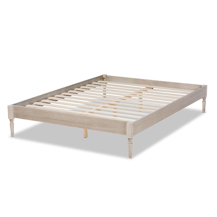 Baxton Studio Colette French Bohemian Antique White Oak Finished Wood Full Size Platform Bed Frame. Picture 3