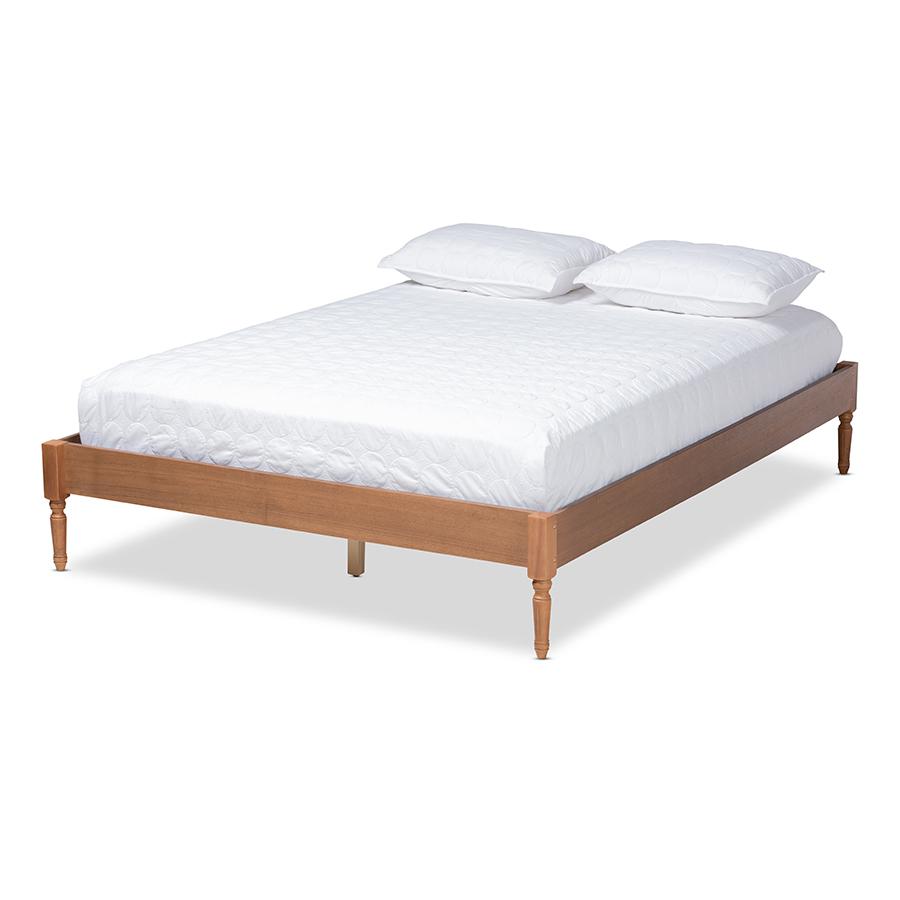 Colette French Bohemian Ash Walnut Finished Wood Queen Size Platform Bed Frame. Picture 1
