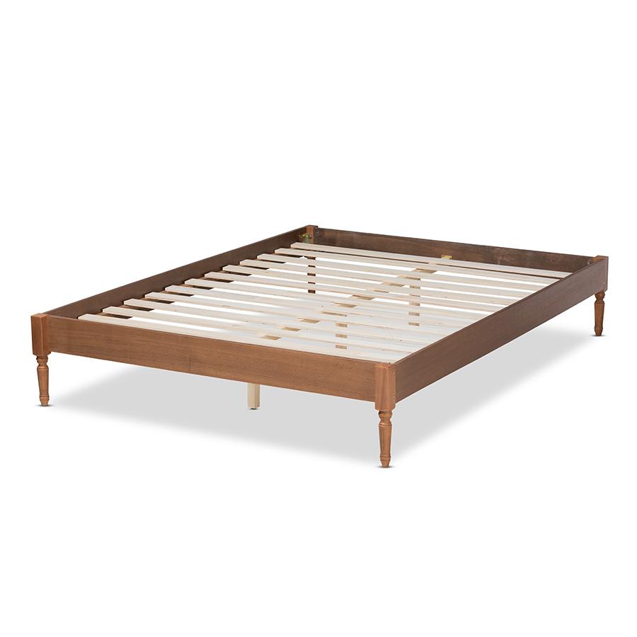Colette French Bohemian Ash Walnut Finished Wood Queen Size Platform Bed Frame. Picture 3