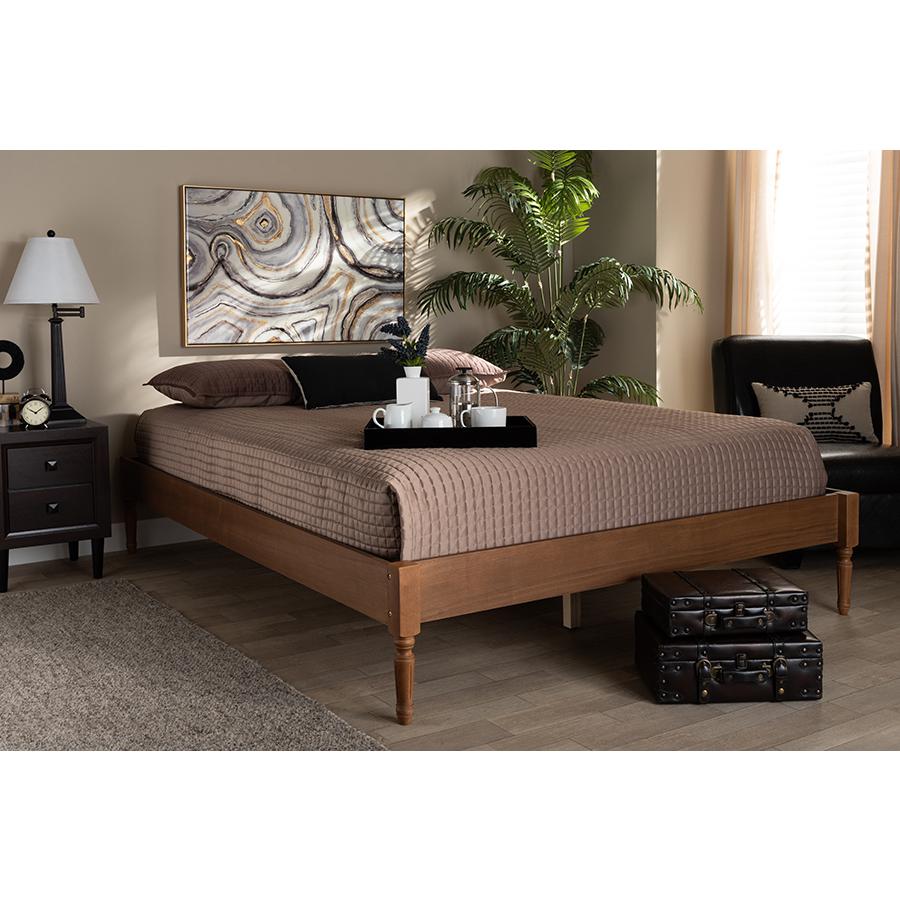 Colette French Bohemian Ash Walnut Finished Wood Queen Size Platform Bed Frame. Picture 5