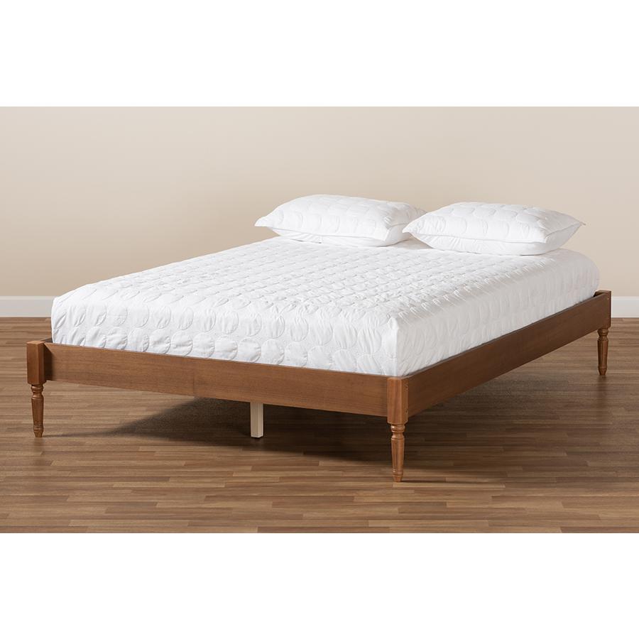 Colette French Bohemian Ash Walnut Finished Wood Queen Size Platform Bed Frame. Picture 6