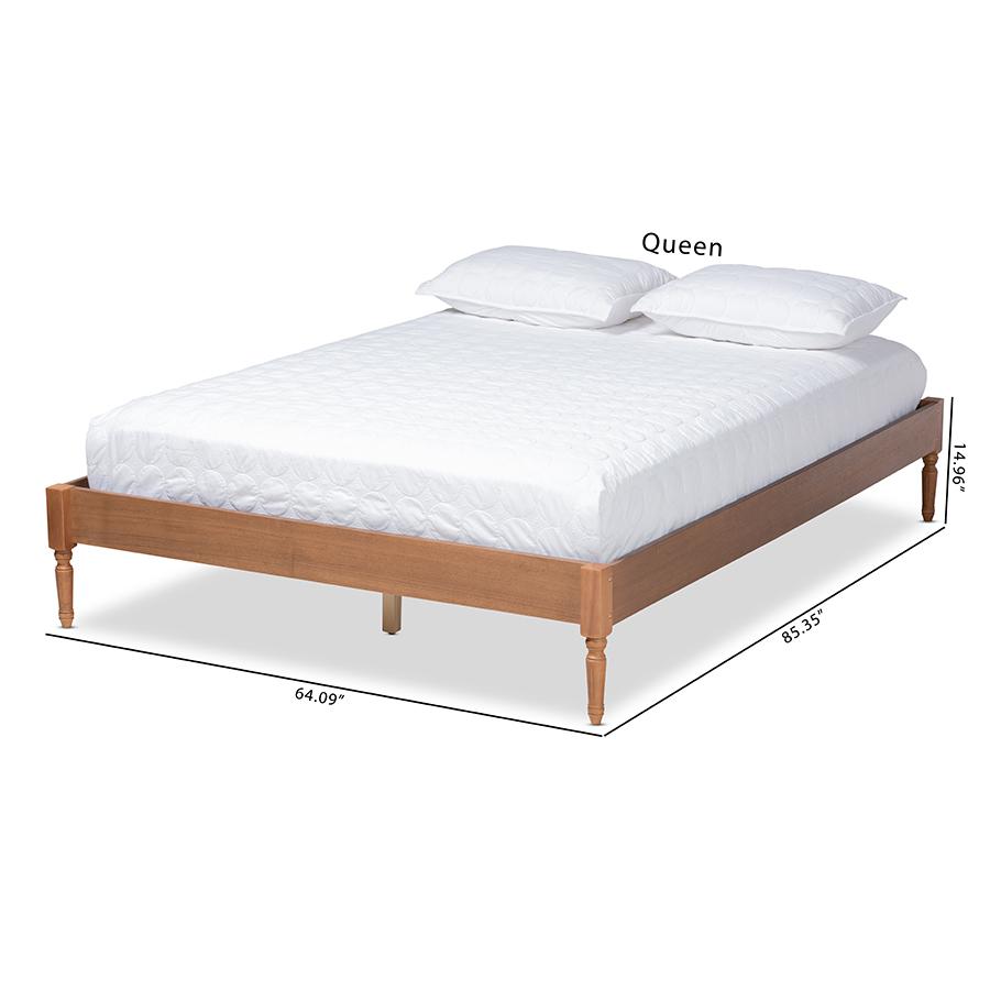 Colette French Bohemian Ash Walnut Finished Wood Queen Size Platform Bed Frame. Picture 8