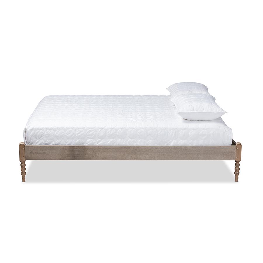 Baxton Studio Cielle French Bohemian Weathered Grey Oak Finished Wood Full Size Platform Bed Frame. Picture 2