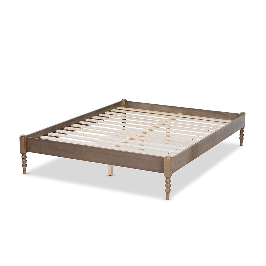 Baxton Studio Cielle French Bohemian Weathered Grey Oak Finished Wood Full Size Platform Bed Frame. Picture 3