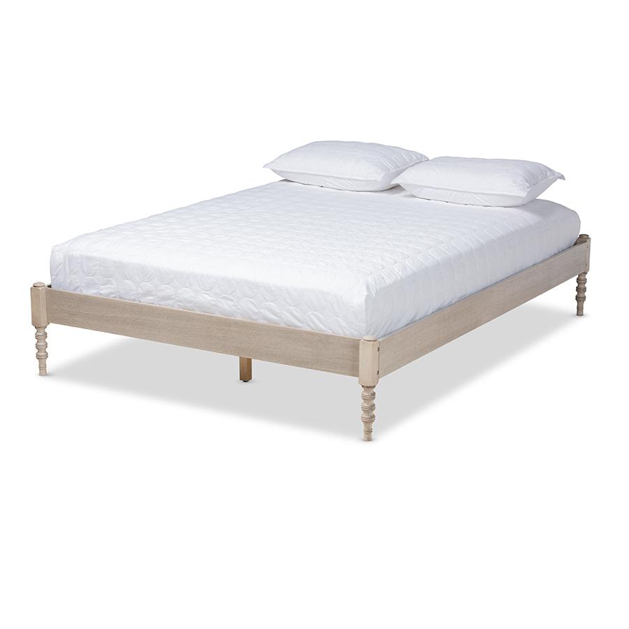 Baxton Studio Cielle French Bohemian Antique White Oak Finished Wood Full Size Platform Bed Frame. Picture 1