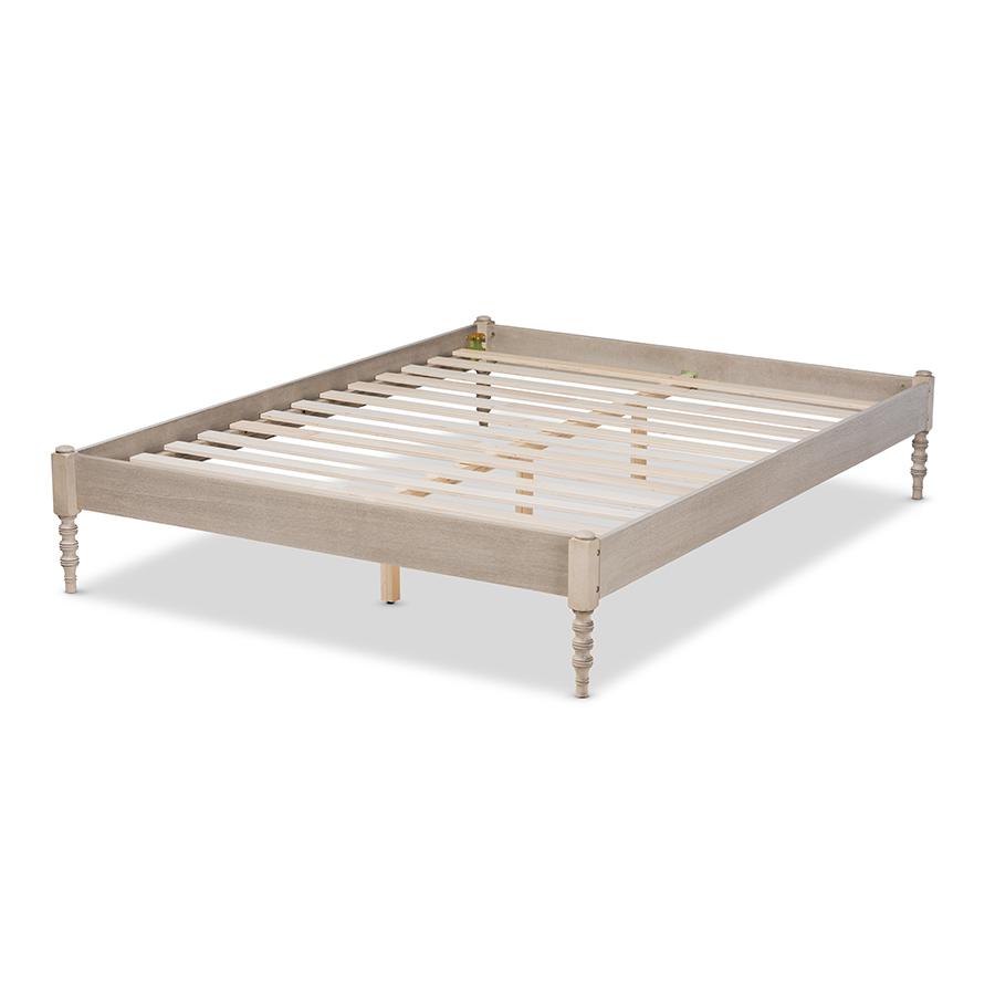 Baxton Studio Cielle French Bohemian Antique White Oak Finished Wood Full Size Platform Bed Frame. Picture 3