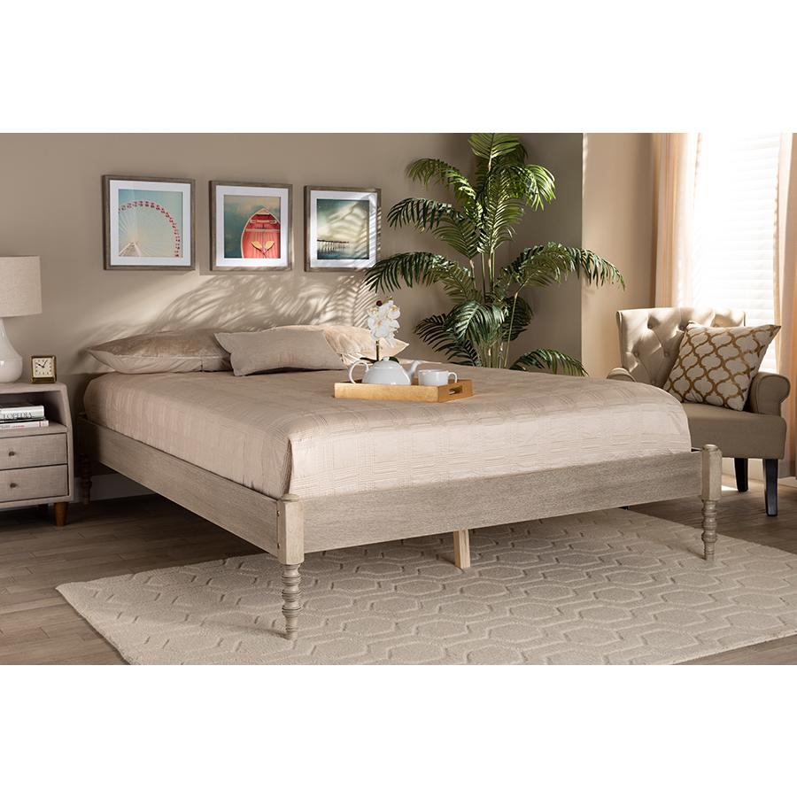 Baxton Studio Cielle French Bohemian Antique White Oak Finished Wood Full Size Platform Bed Frame. Picture 5