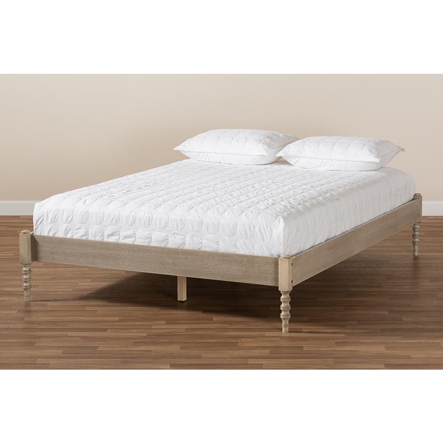 Baxton Studio Cielle French Bohemian Antique White Oak Finished Wood Full Size Platform Bed Frame. Picture 6