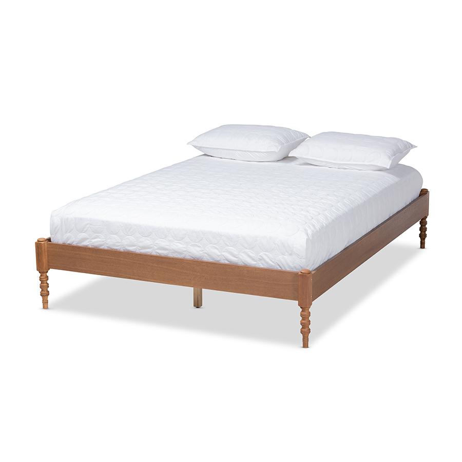 Cielle French Bohemian Ash Walnut Finished Wood Queen Size Platform Bed Frame. Picture 1