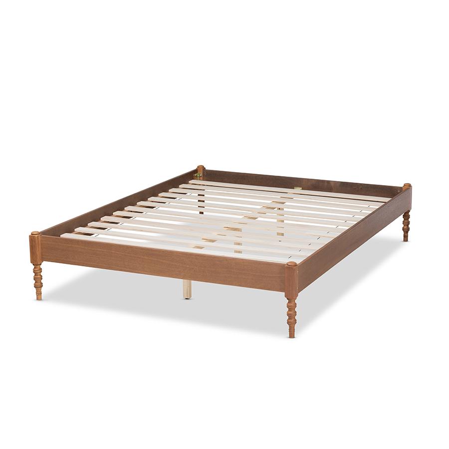 Cielle French Bohemian Ash Walnut Finished Wood Queen Size Platform Bed Frame. Picture 3