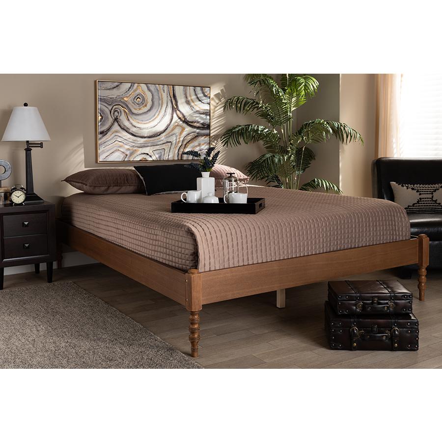 Cielle French Bohemian Ash Walnut Finished Wood Queen Size Platform Bed Frame. Picture 5