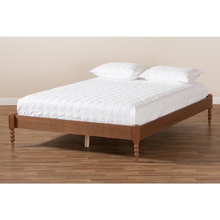 Cielle French Bohemian Ash Walnut Finished Wood Queen Size Platform Bed Frame. Picture 6