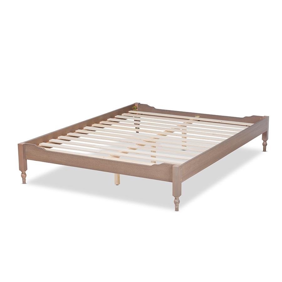 Baxton Studio Laure French Bohemian Antique Oak Finished Wood Full Size Platform Bed Frame. Picture 3