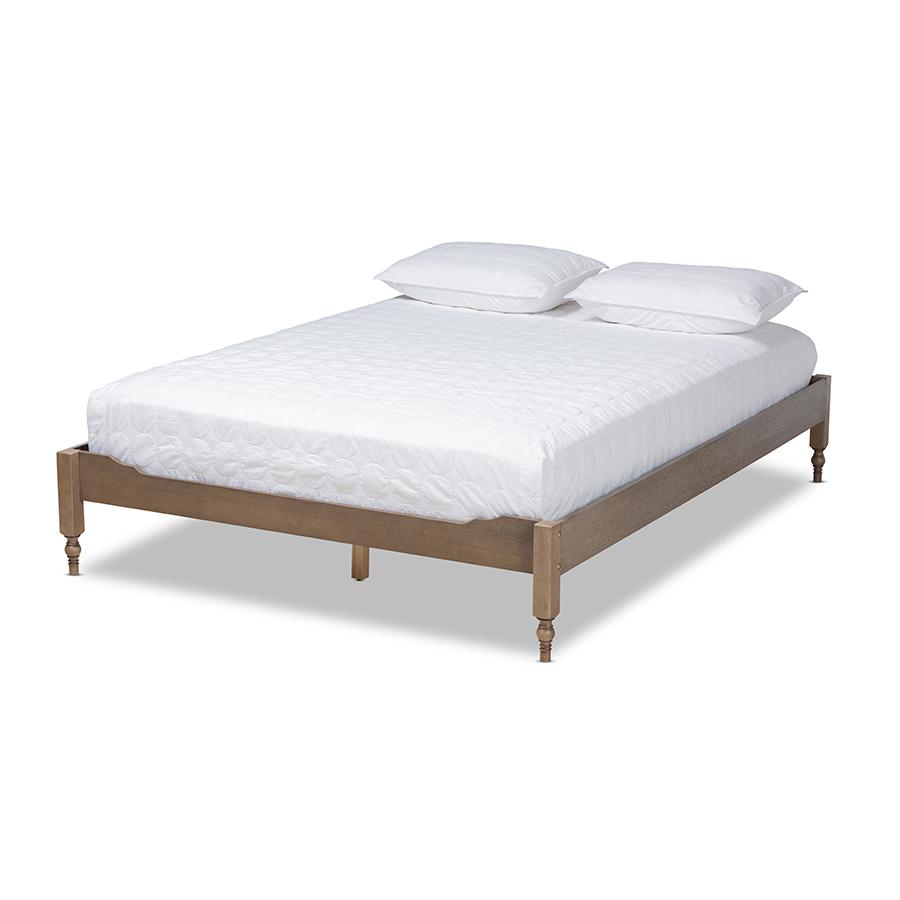 Baxton Studio Laure French Bohemian Weathered Grey Oak Finished Wood Full Size Platform Bed Frame. Picture 1