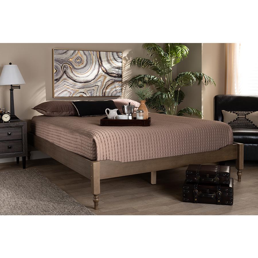 Baxton Studio Laure French Bohemian Weathered Grey Oak Finished Wood Full Size Platform Bed Frame. Picture 5