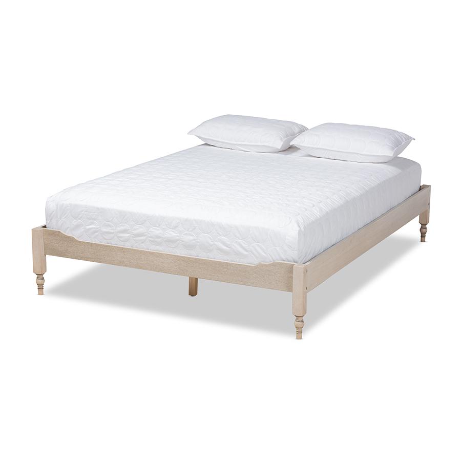 Baxton Studio Laure French Bohemian Antique White Oak Finished Wood Full Size Platform Bed Frame. Picture 1