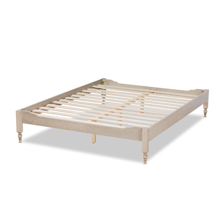 Baxton Studio Laure French Bohemian Antique White Oak Finished Wood Full Size Platform Bed Frame. Picture 3