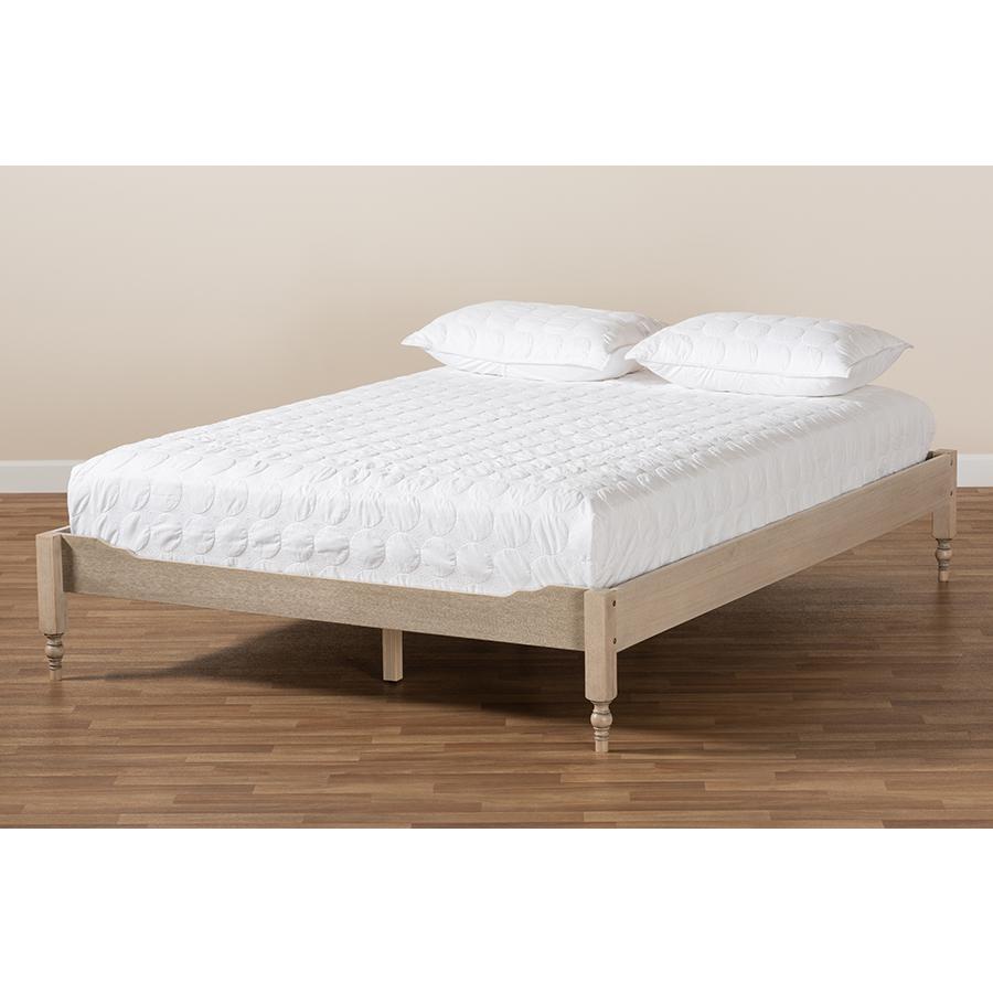 Baxton Studio Laure French Bohemian Antique White Oak Finished Wood Full Size Platform Bed Frame. Picture 6