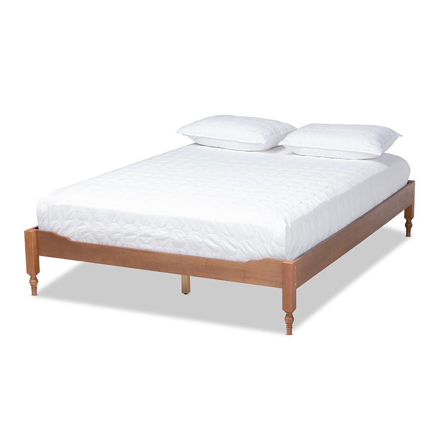 Laure French Bohemian Ash Walnut Finished Wood Full Size Platform Bed Frame. Picture 1