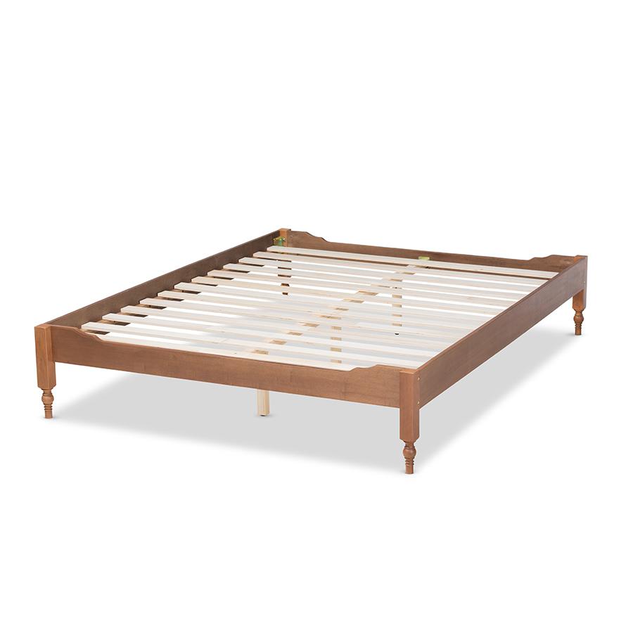 Laure French Bohemian Ash Walnut Finished Wood Full Size Platform Bed Frame. Picture 3