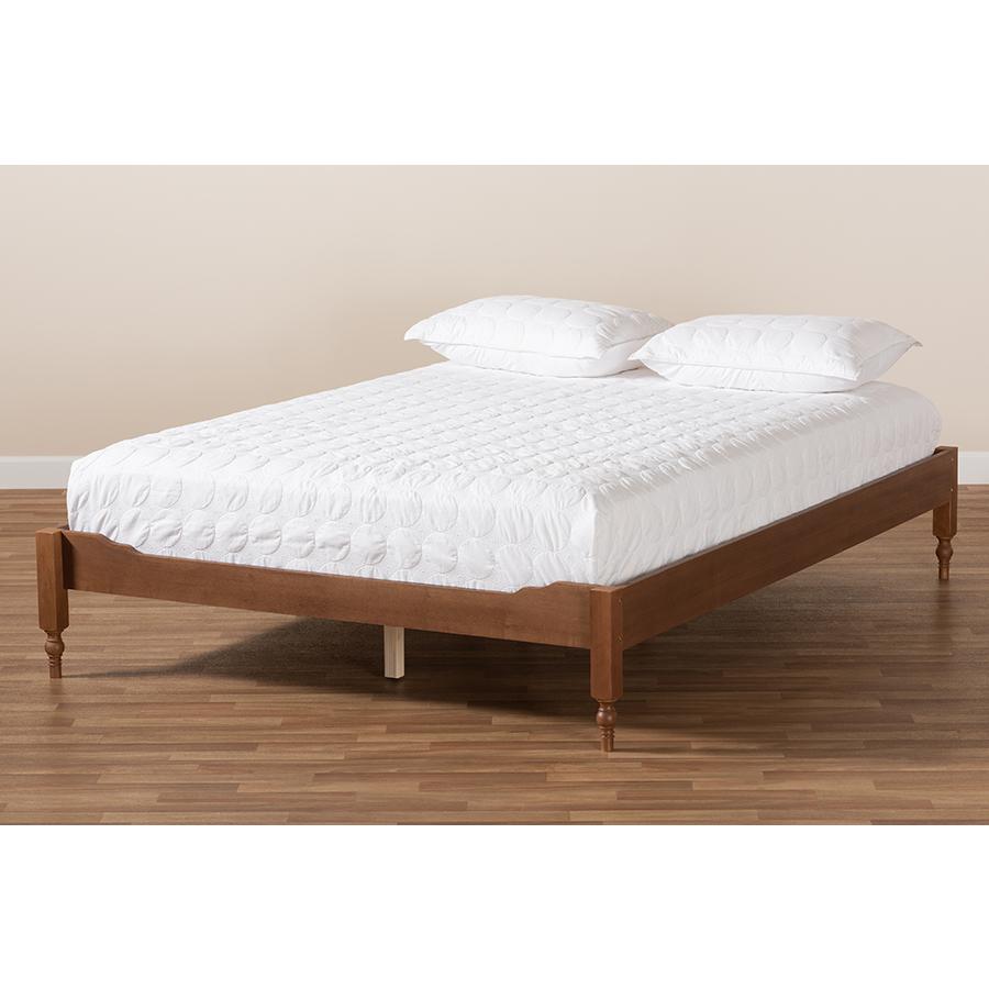 Laure French Bohemian Ash Walnut Finished Wood Full Size Platform Bed Frame. Picture 6