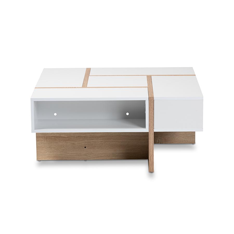 Rasa Modern and Contemporary Two-Tone White and Oak Finished Wood Coffee Table. Picture 2