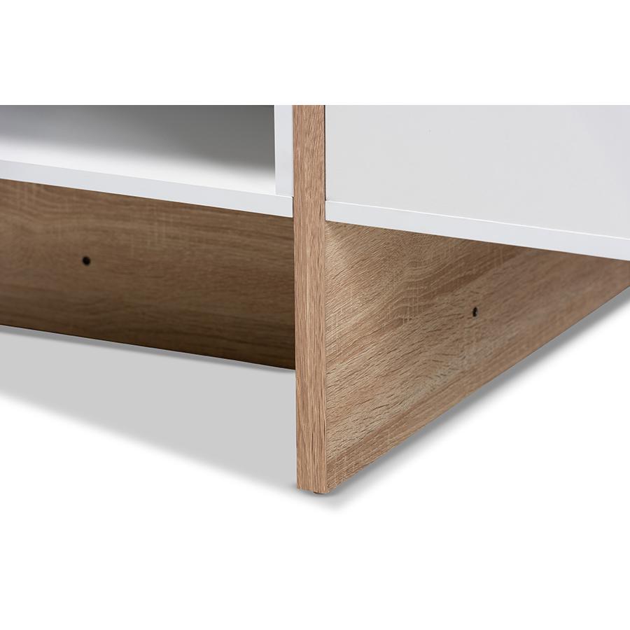 Rasa Modern and Contemporary Two-Tone White and Oak Finished Wood Coffee Table. Picture 4